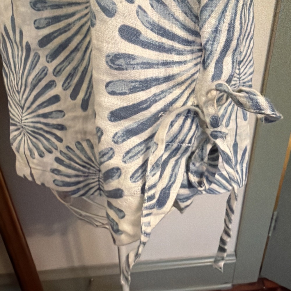 Joie 100% Linen novelty Tropical Print Button Down Shirt beach boho Size 1X - Picture 4 of 13